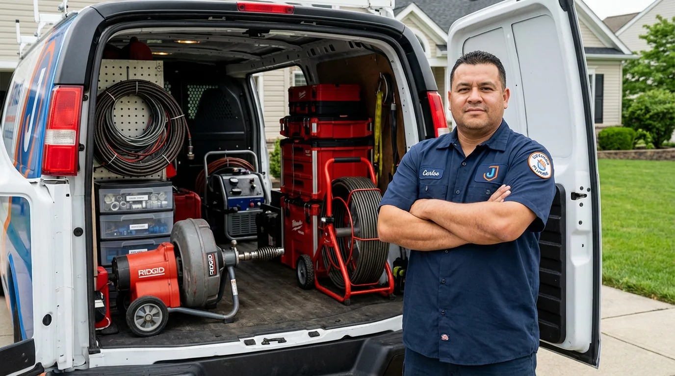 Professional drain cleaning equipment and Johns Plumbing LLC plumber in Wayne City
