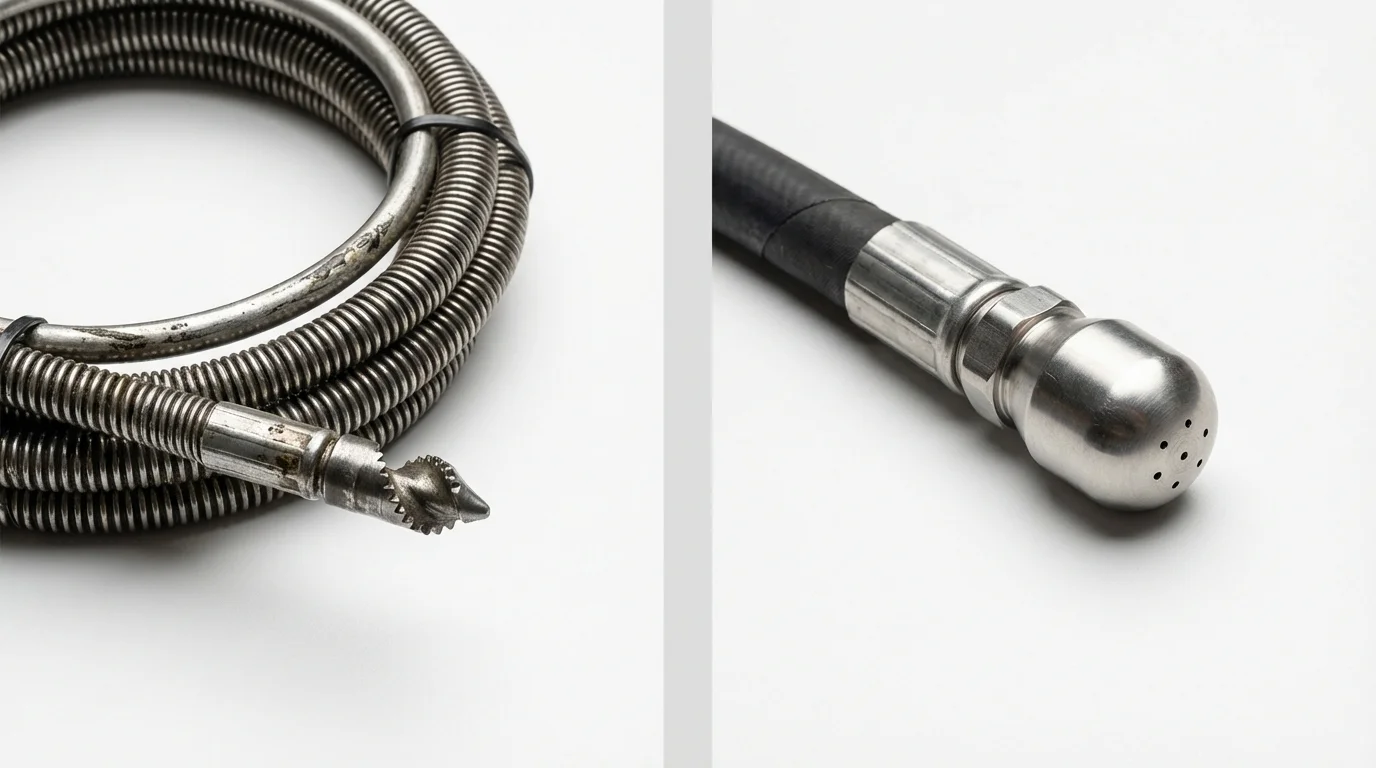 Drain snake cable and hydro jetting nozzle used for drain cleaning in Wayne City, IL