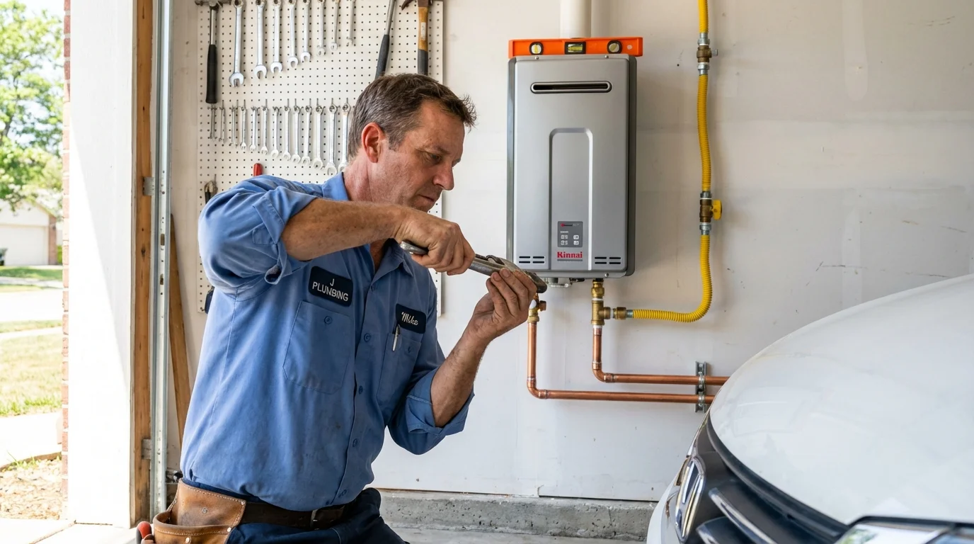 Tankless water heater installation by a Johns Plumbing LLC plumber in Wayne City